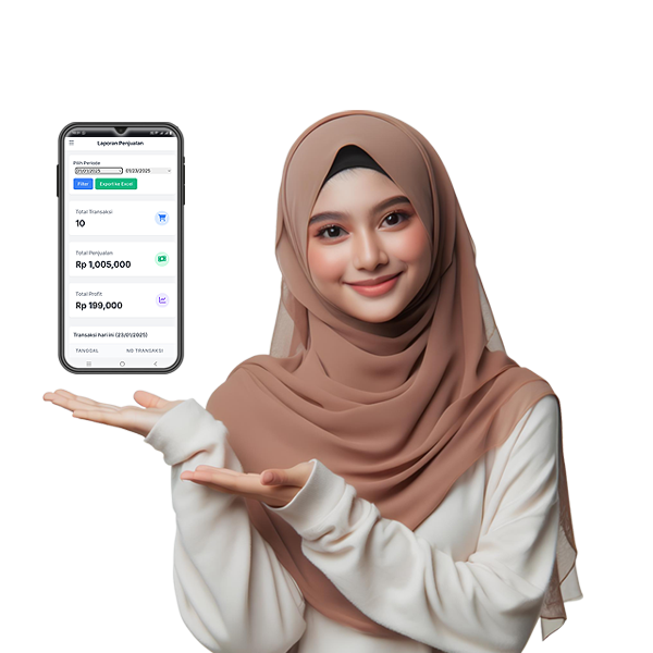Wanita menggunakan aplikasi kasir
